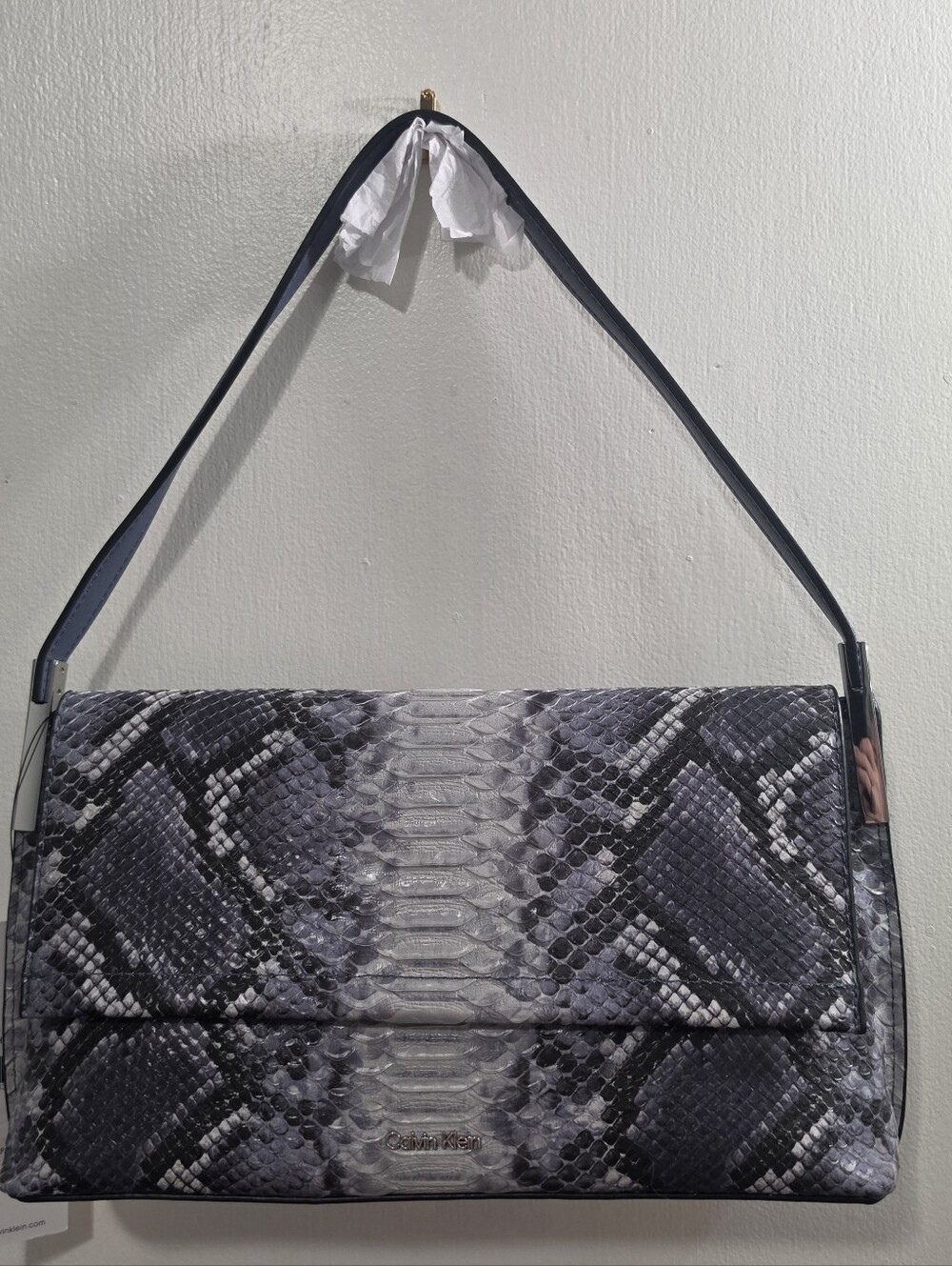 Calvin Klein Black and Gray Python-Pattern Shoulder Bag